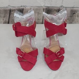 J Crew Lucca Soft Italian Suede Leather Double Ankle Strap Open Toe Sandals Red